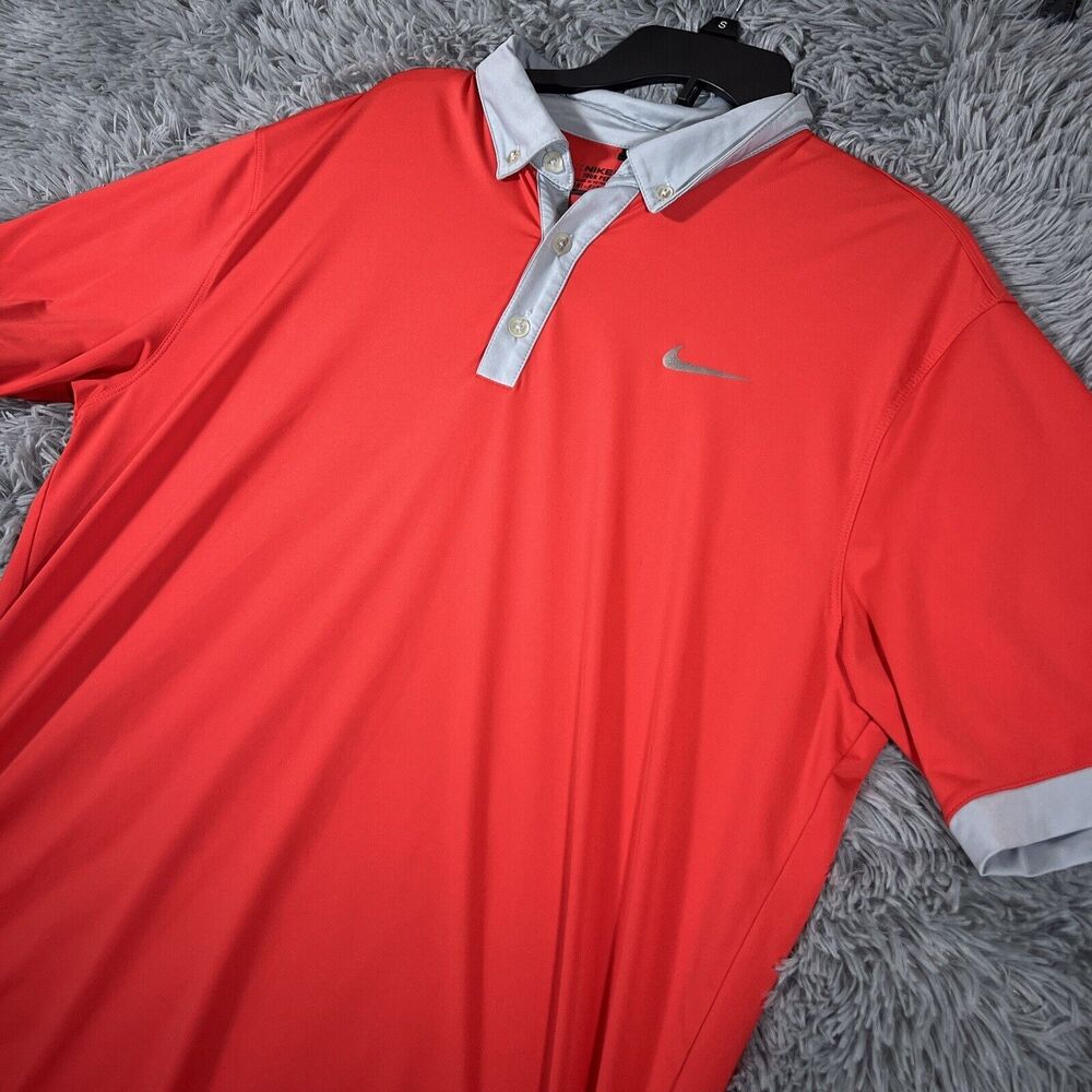 Nike Adult Shirt Large Red Gray Golf Polo Tour Performance Dri-Fit Athletic Mens